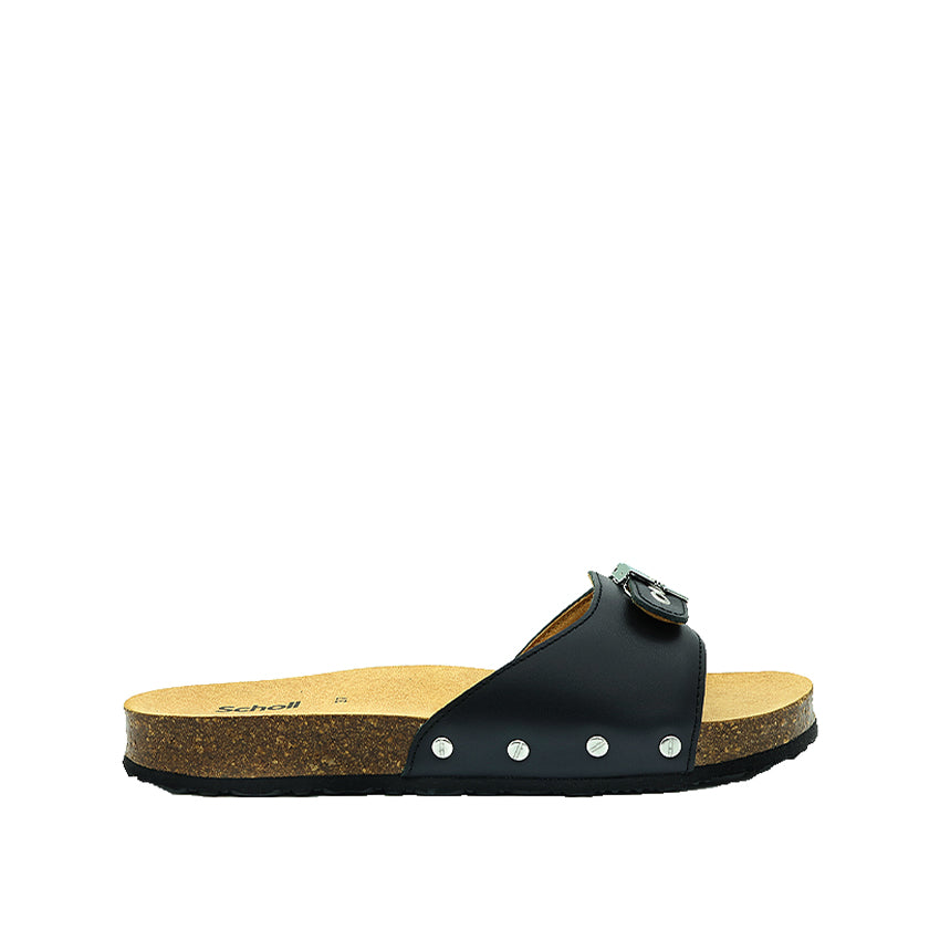 Pescura Flat Cork Leather Women's Casual Sandals - Black