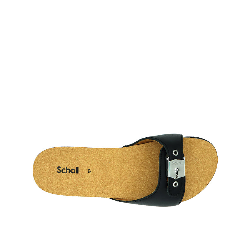 Pescura Flat Cork Leather Women's Casual Sandals - Black